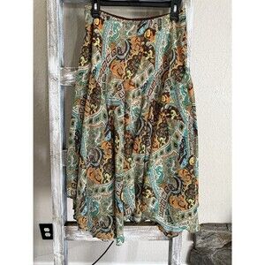 Vintage Y2K 00s Women’s Midi Skirt Paisley Boho Asymmetrical Flowy Size M